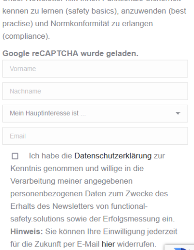 Newsletter Formular mit aktivierten google recaptcha durch borlabs cookie