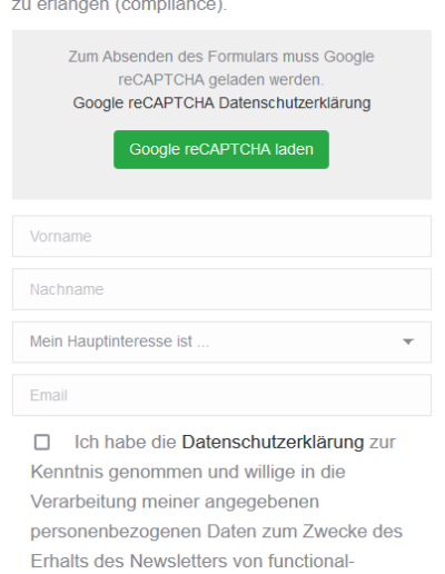 Newsletter Formular mit deaktivierten google recaptcha durch borlabs cookie